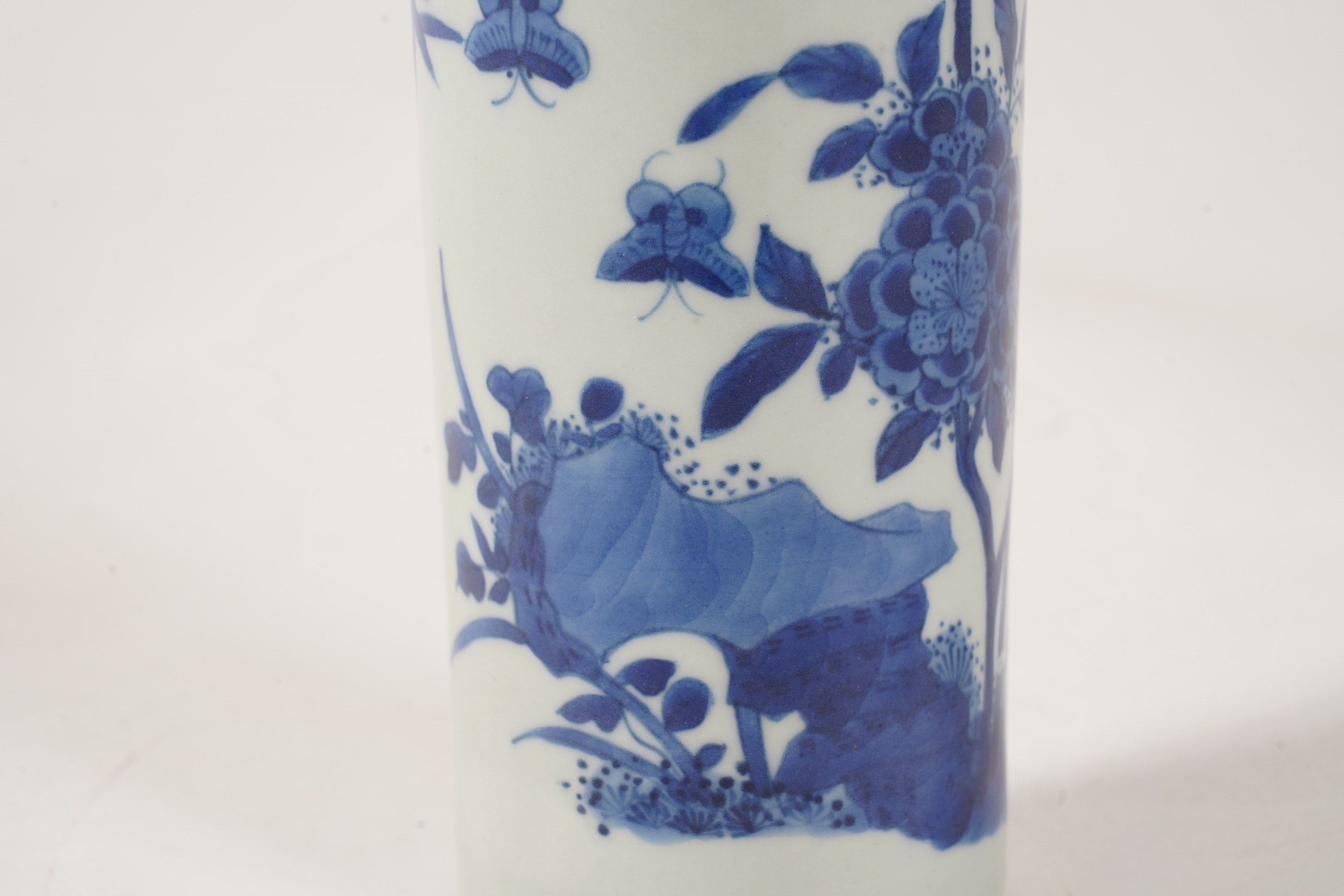 A small Chinese blue and white sleeve vase, Kangxi style